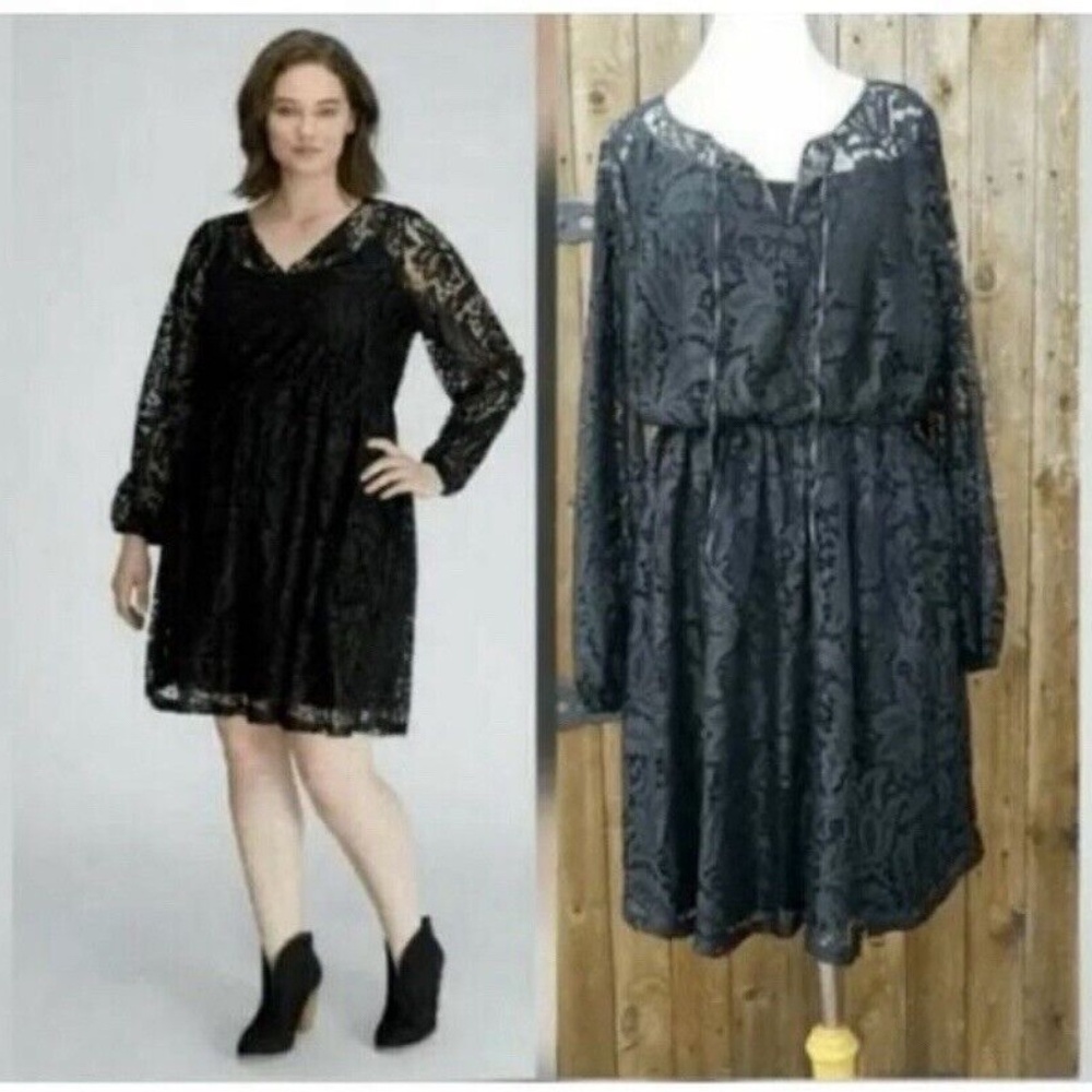 NWT Lane Bryant Black Lace Dress Size 14/16 or 1X Peasant Long Sleeves